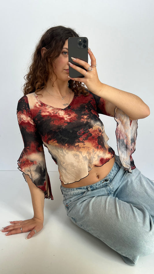 00s red mesh long sleeve top- size S