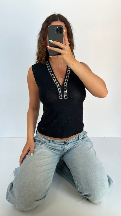00s black glitter cami- size S
