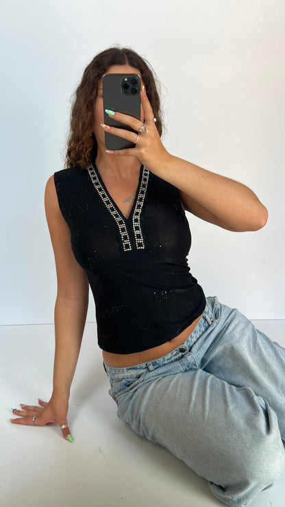 00s black glitter cami- size S
