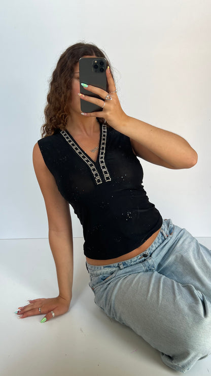 00s black glitter cami- size S