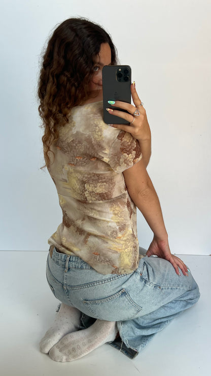 00s beige crochet babydoll top- size M