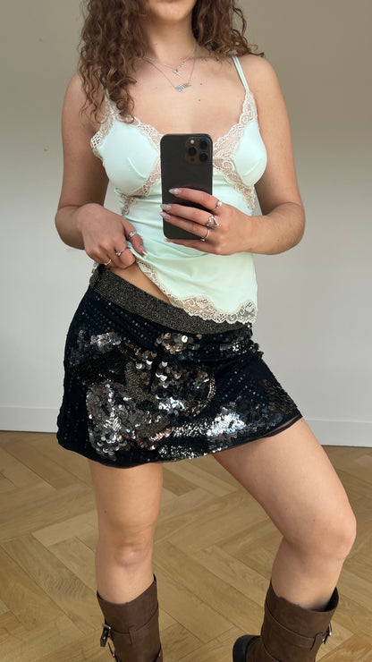 00s black sequin mini skirt- size L