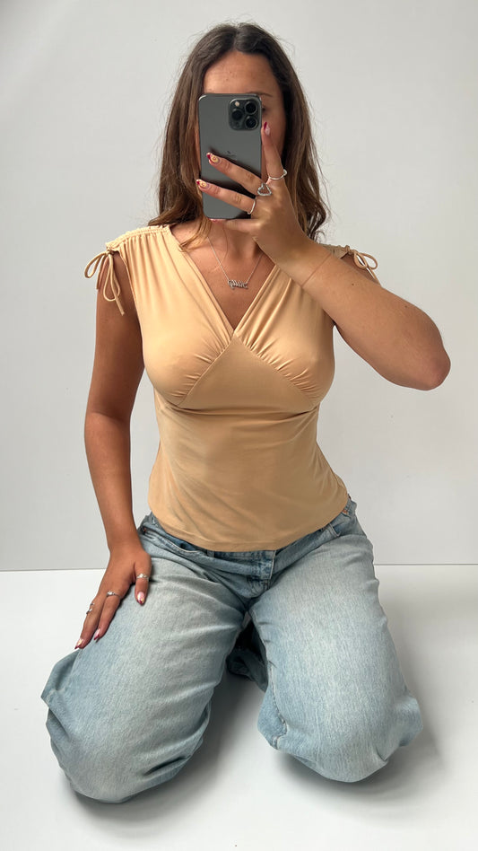 00s tan babydoll top- size S