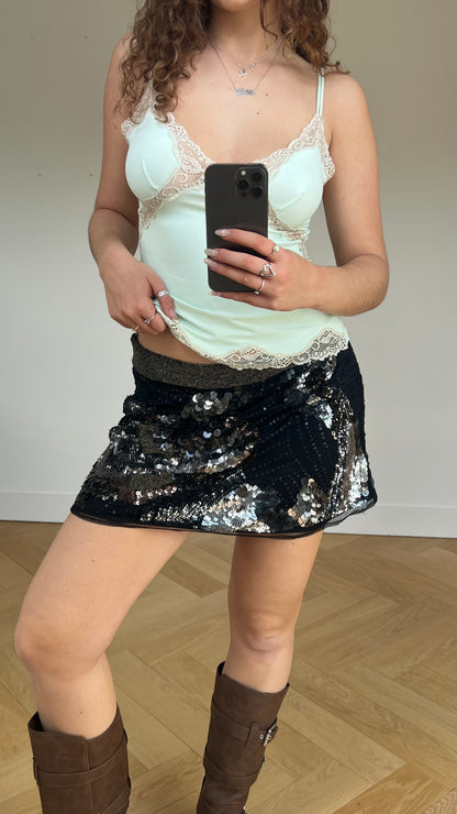 00s black sequin mini skirt- size L