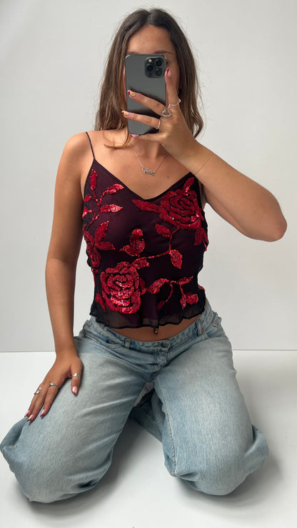 00s black red sequin cami- size S