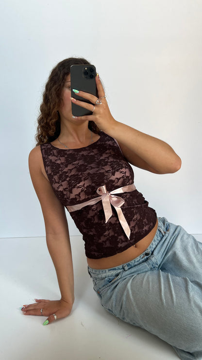 00s brown lace tank top- size S