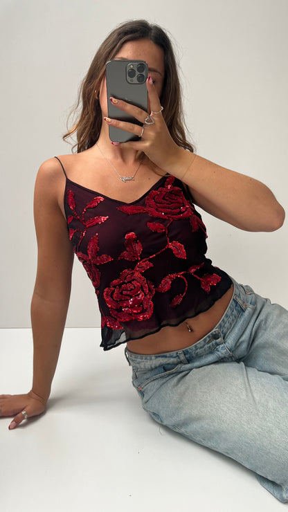 00s black red sequin cami- size S