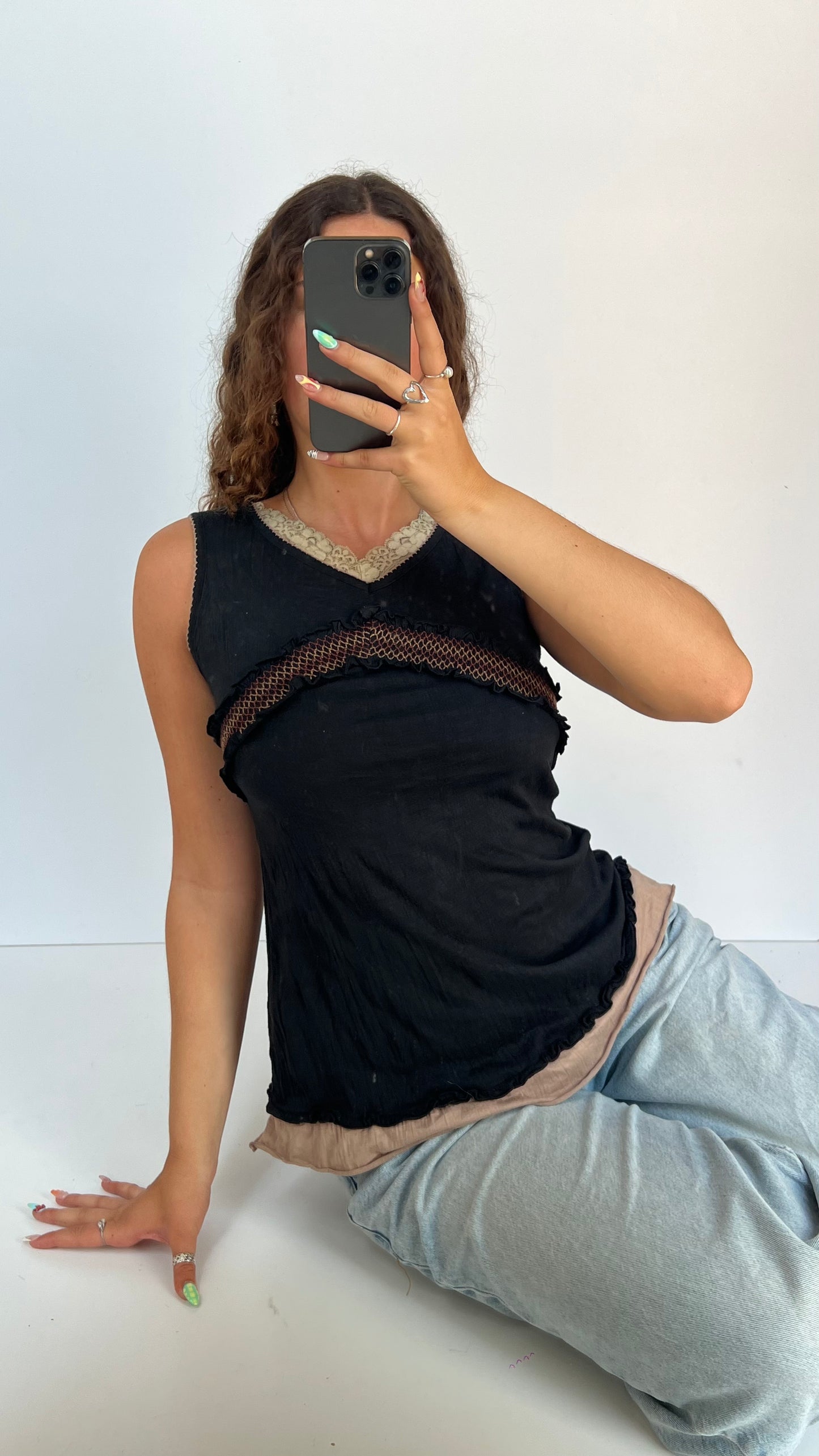 00s black babydoll top- size S