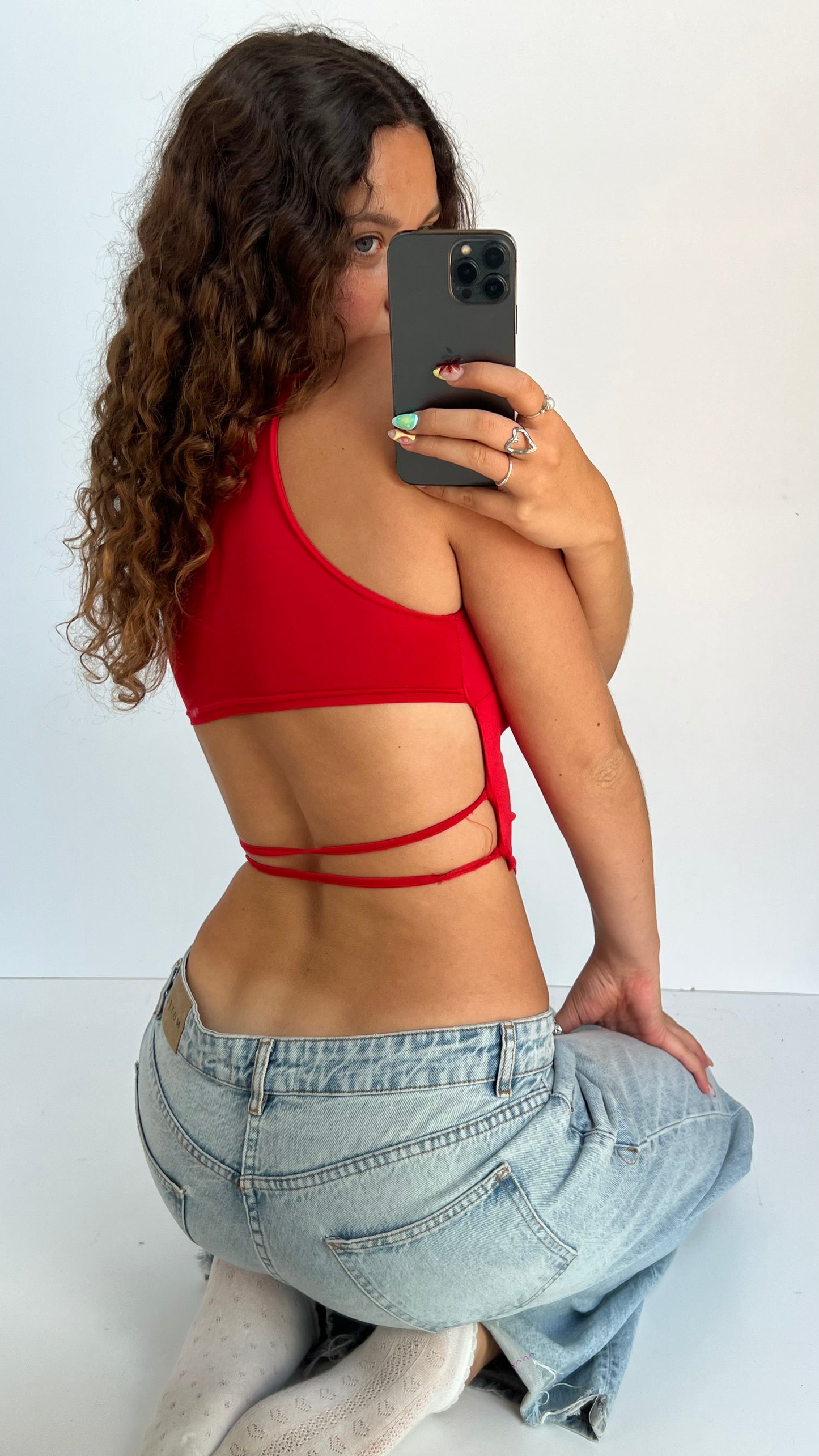 00s red backless cami- size S