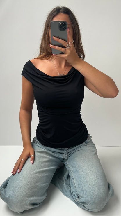 00s black ruched backless top- size S