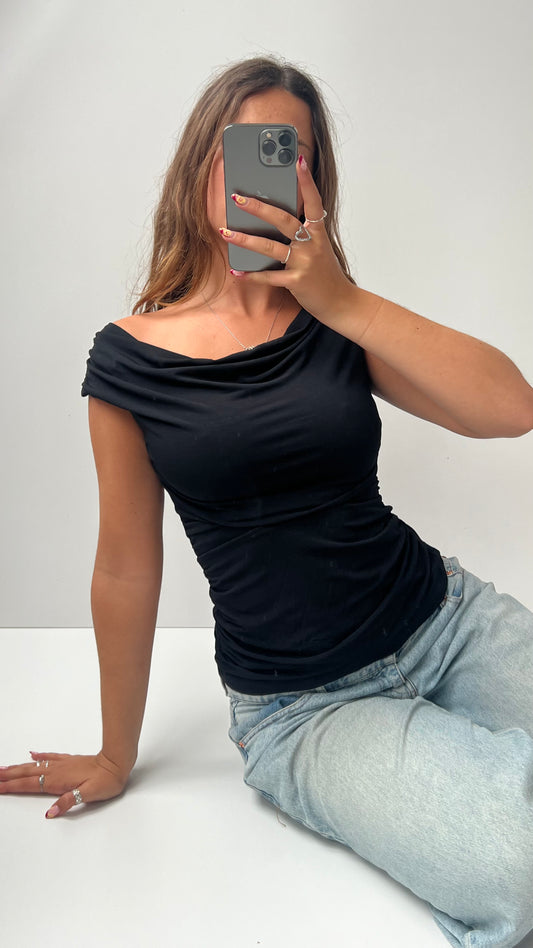 00s black ruched backless top- size S