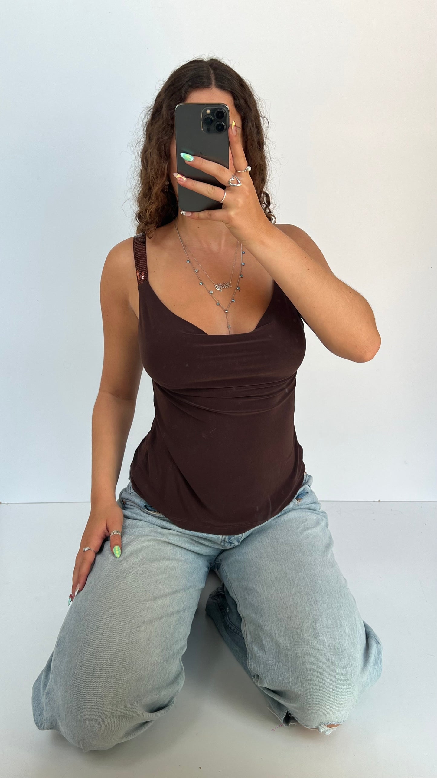 00s brown cowl neck cami- size S