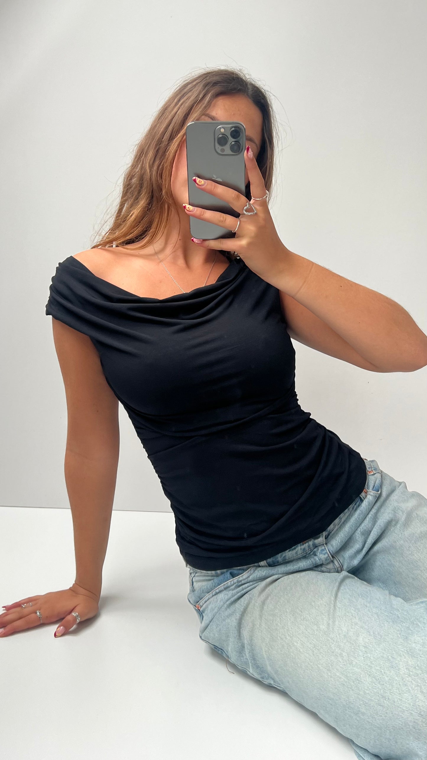 00s black ruched backless top- size S