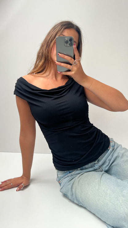 00s black ruched backless top- size S