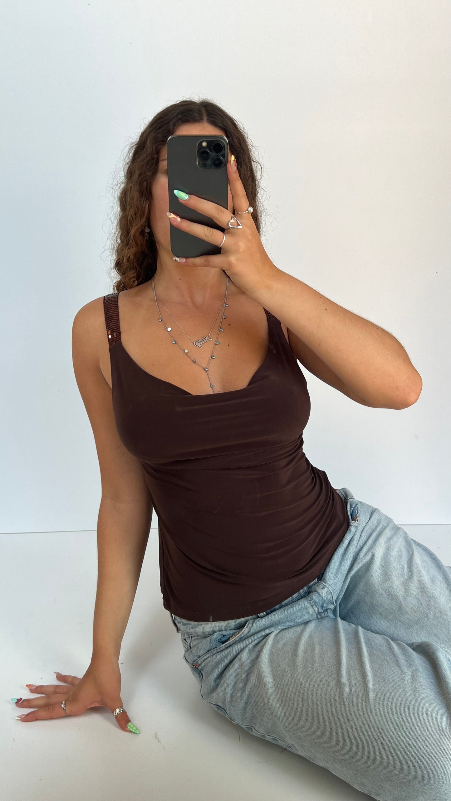 00s brown cowl neck cami- size S