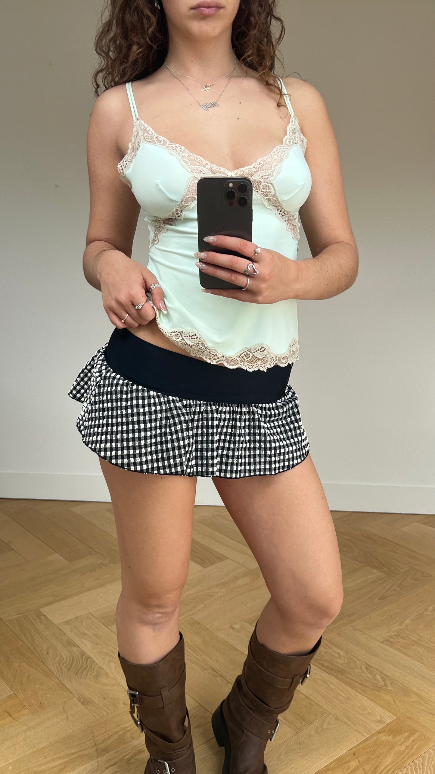 00s black gingham micro skirt- size S