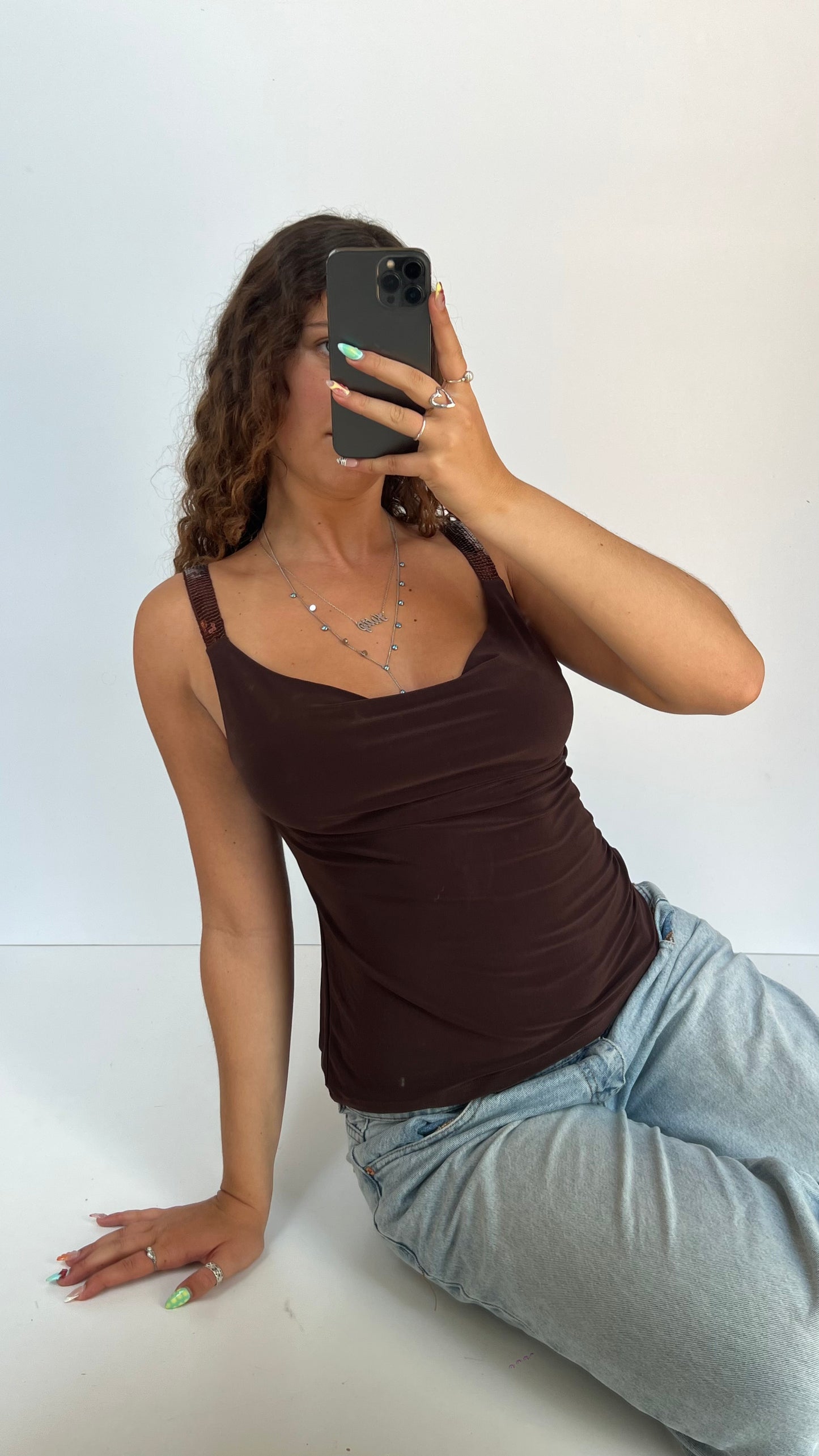 00s brown cowl neck cami- size S