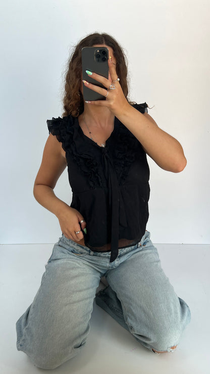 00s black mesh babydoll top- size S