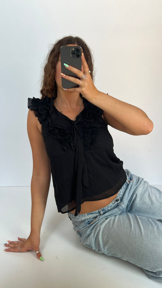 00s black mesh babydoll top- size S