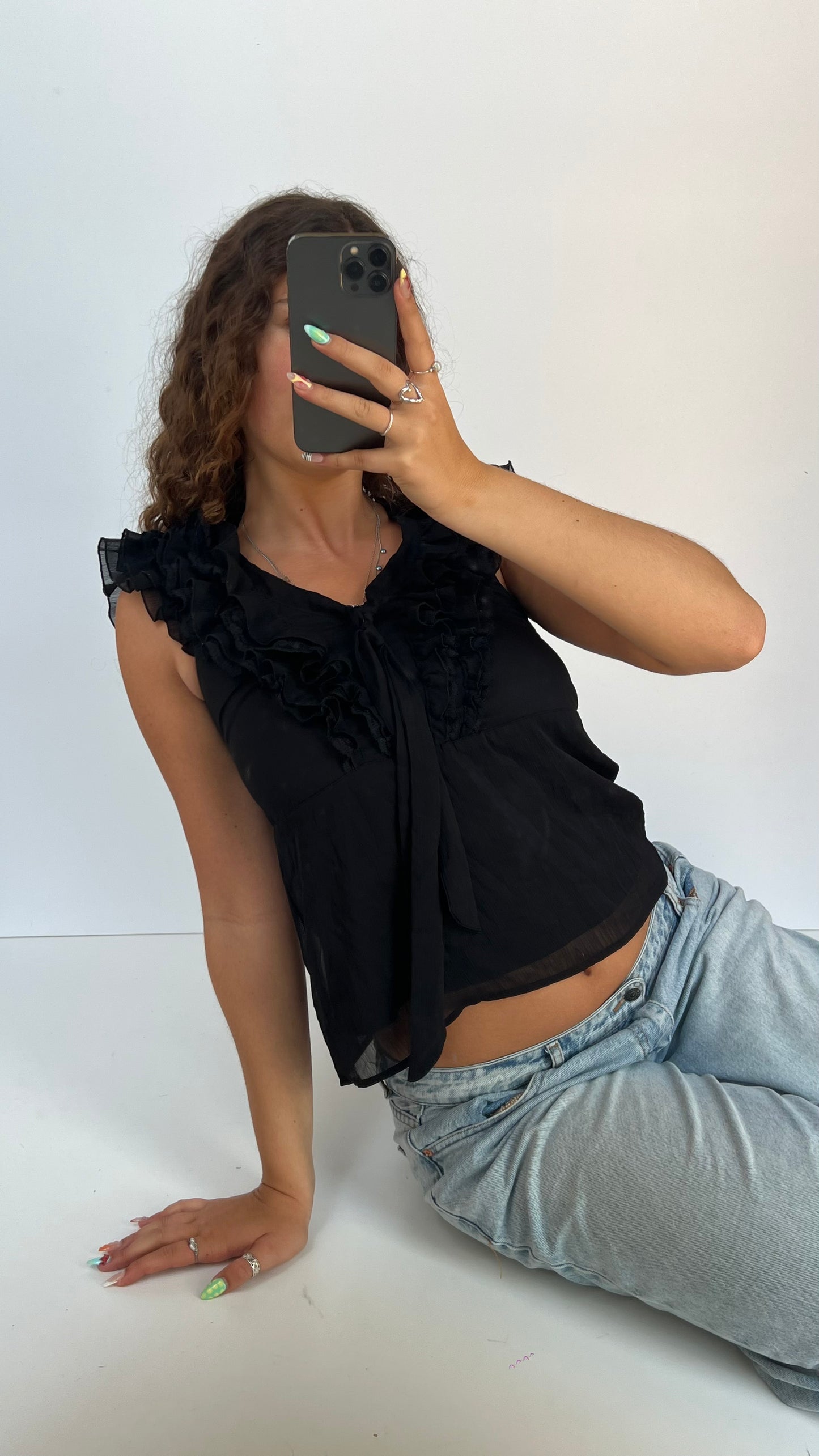 00s black mesh babydoll top- size S
