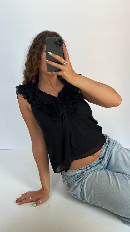 00s black mesh babydoll top- size S