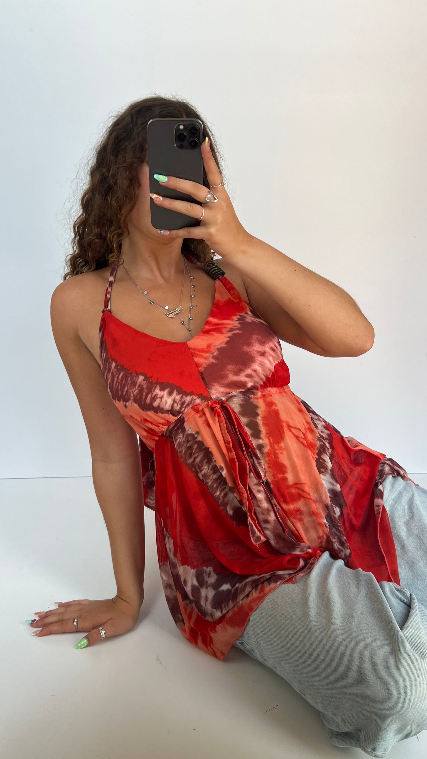 00s red mesh babydoll cami- size M/L