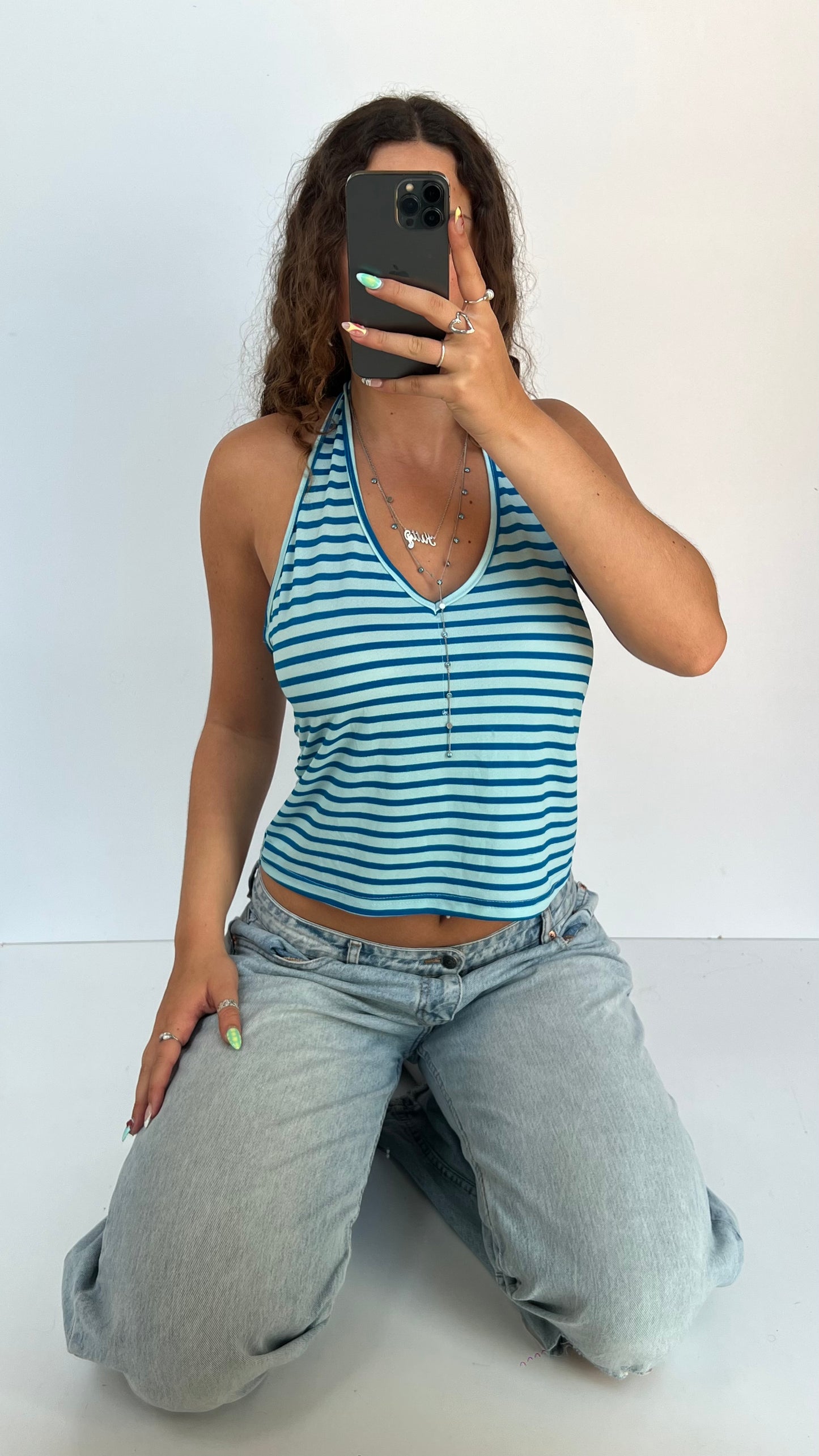 00s blue striped cami- size L