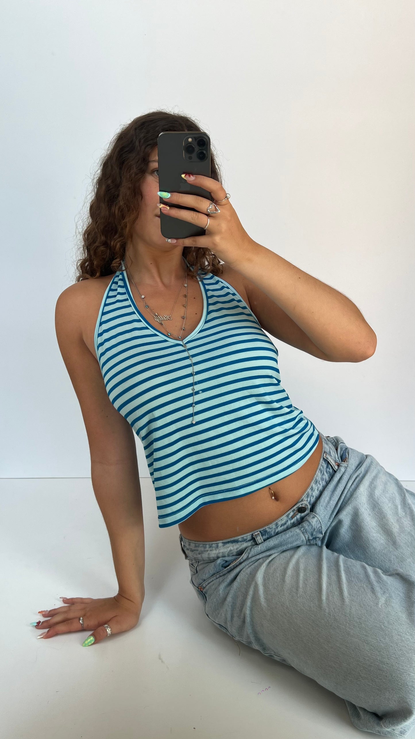 00s blue striped cami- size L