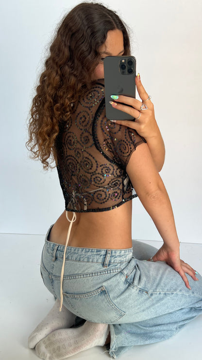 00s black sequin bolero- size XL