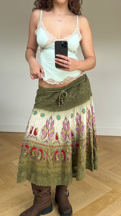 00s green boho midi skirt- size XL
