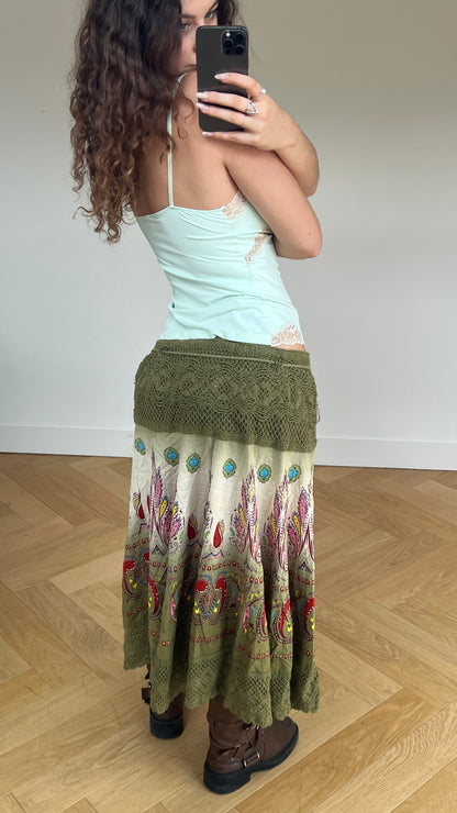 00s green boho midi skirt- size XL