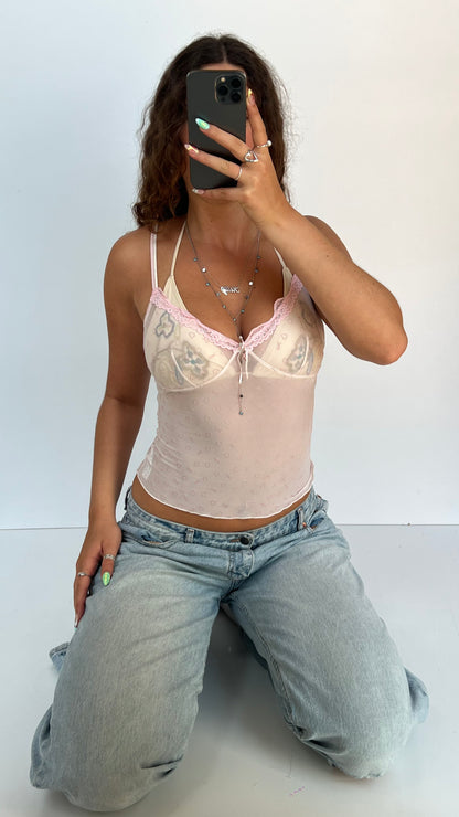 00s pink mesh lace cami- size S