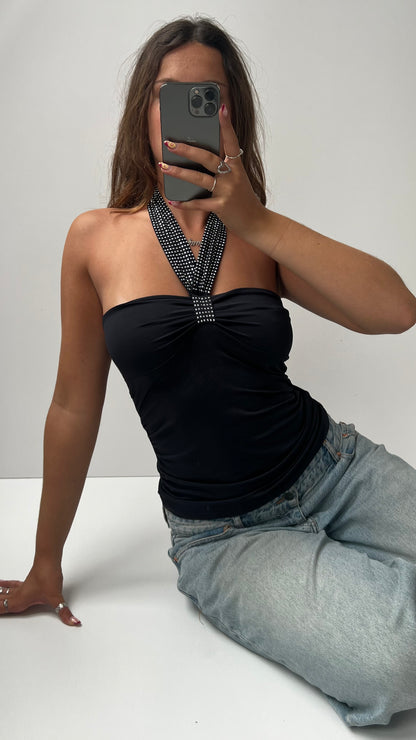 00s black stud halter cami- size S
