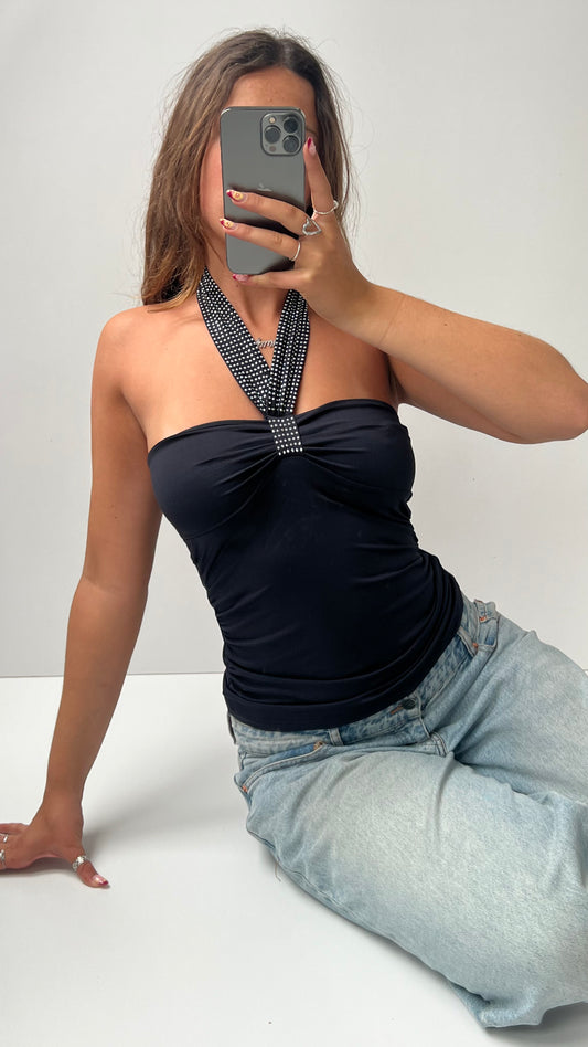 00s black stud halter cami- size S