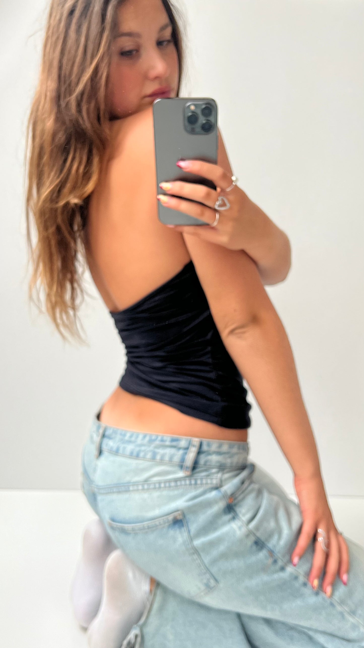 00s black stud halter cami- size S