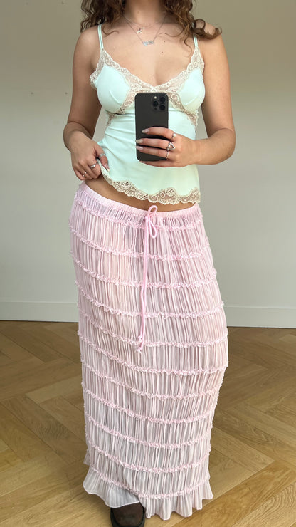 00s pink mesh maxi skirt- size S