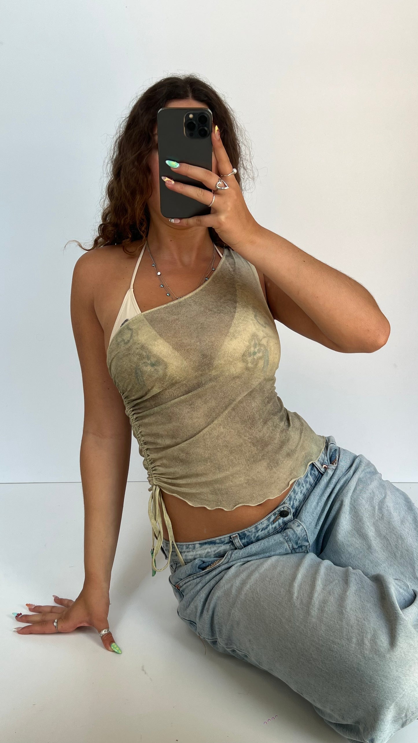 00s khaki mesh cami- size M