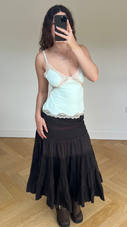 00s brown corduroy midi skirt- size M