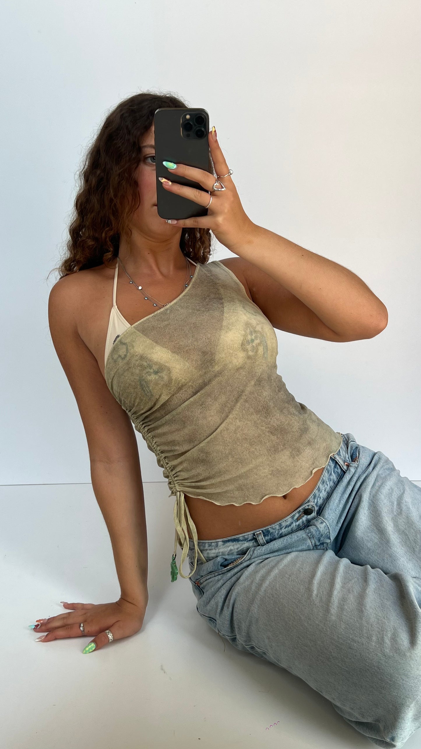 00s khaki mesh cami- size M