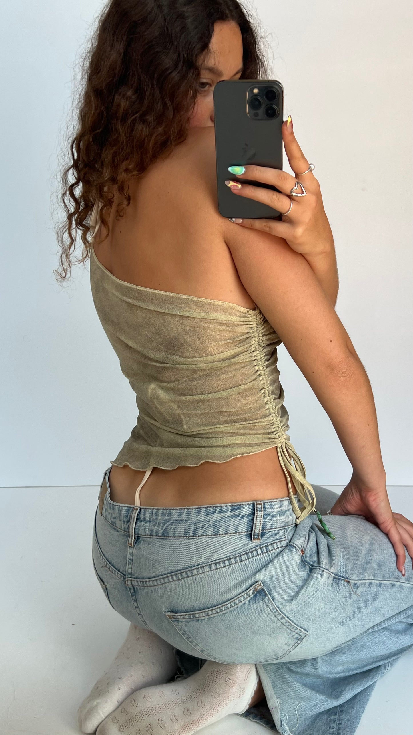 00s khaki mesh cami- size M