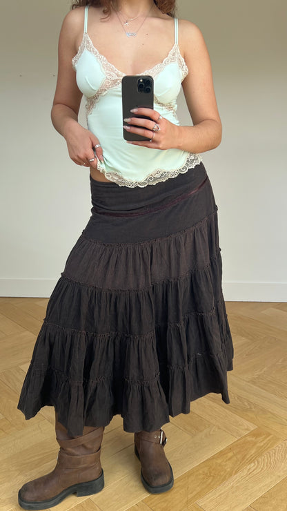 00s brown corduroy midi skirt- size M