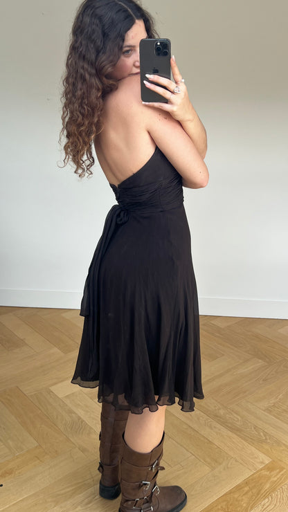 00s brown silk midi dress- size M