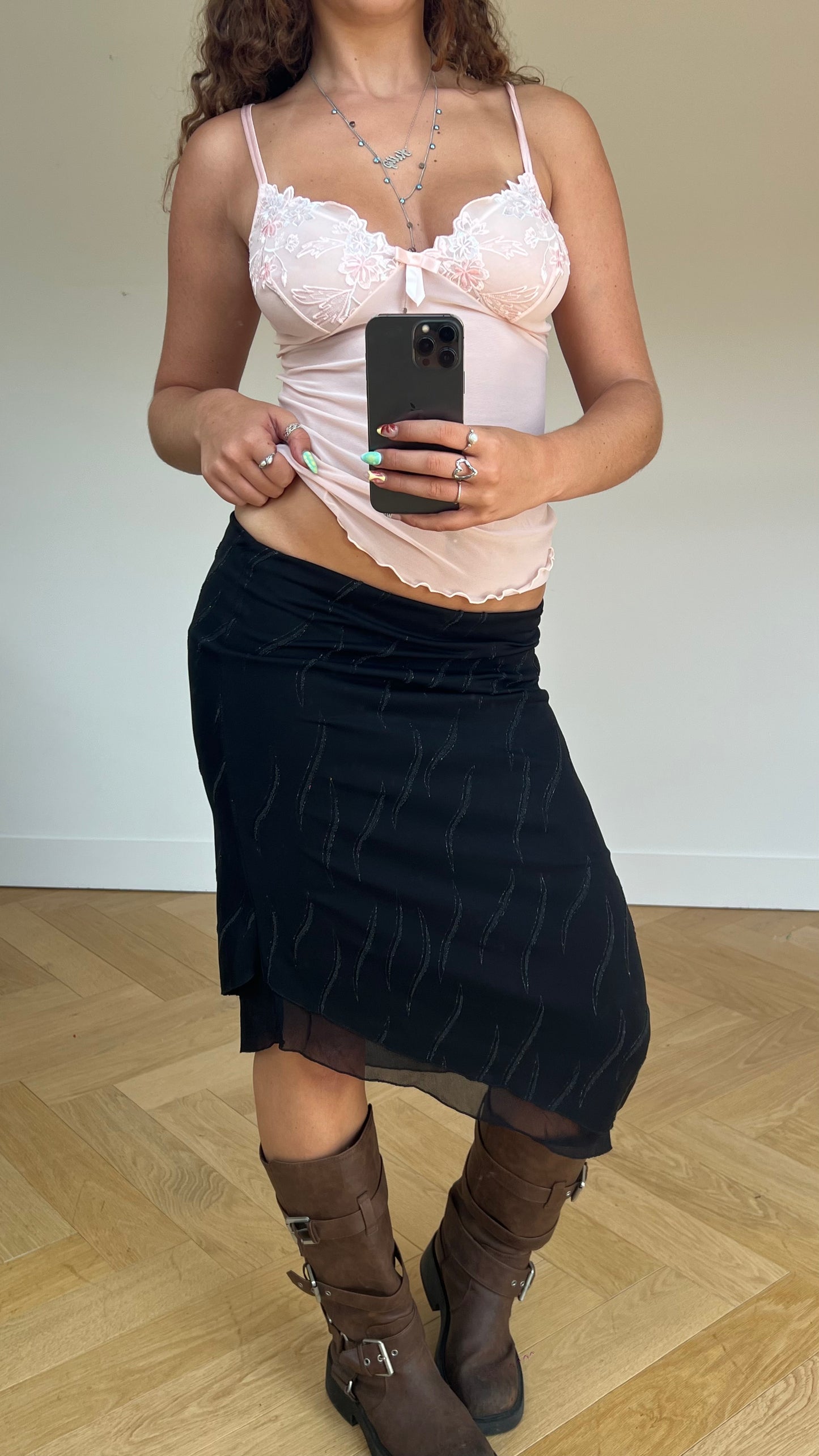00s black mesh beaded skirt- size S