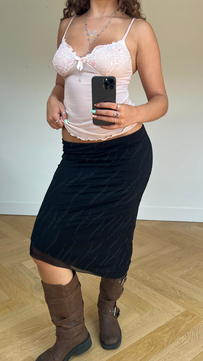 00s black mesh beaded skirt- size S