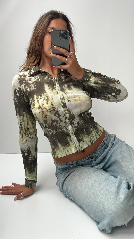 00s green mesh long sleeve top- size S