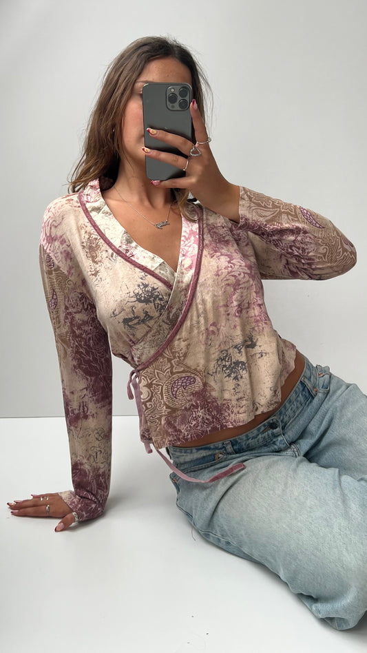 00s cream pink long sleeve top- size XL