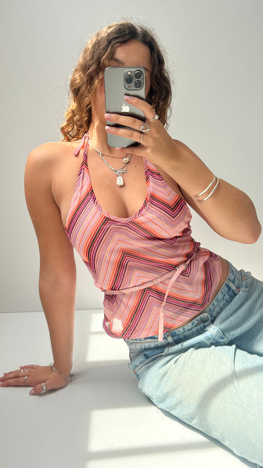 00s pink stripe mesh cami- size M