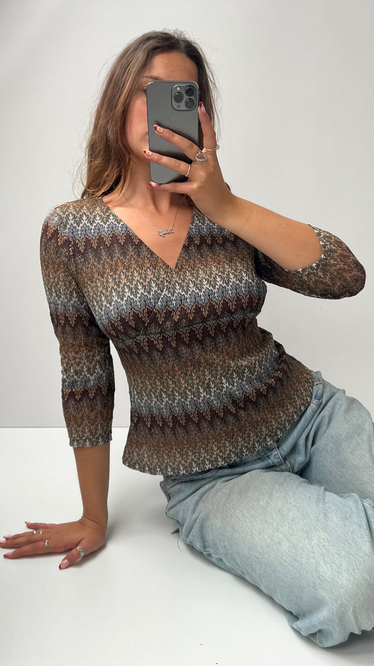 00s brown glitter long sleeve top- size M