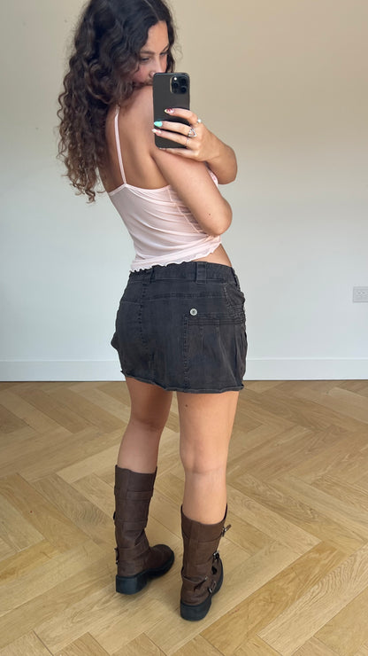 00s brown denim mini skirt- size L