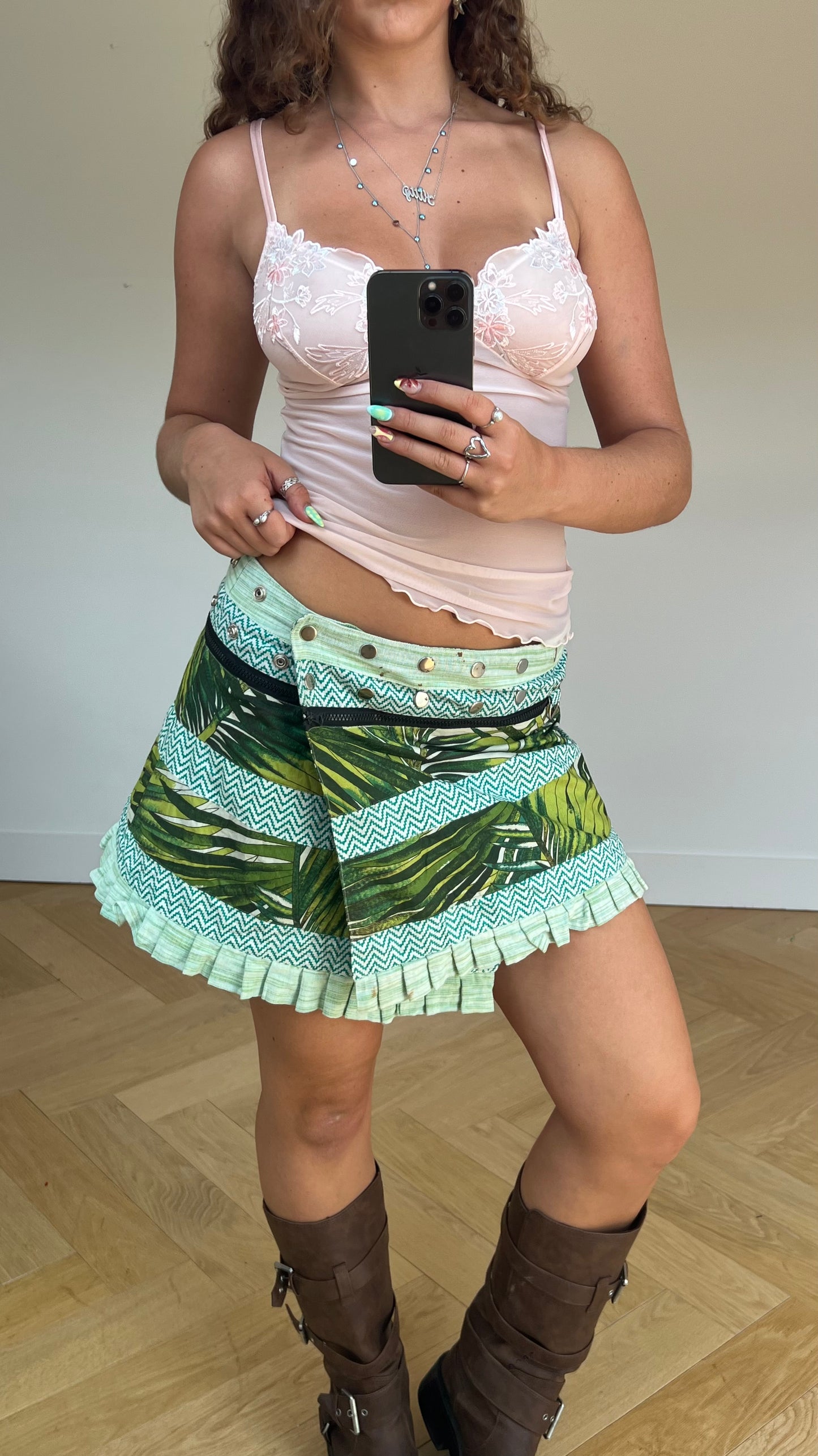 00s green jungle mini skirt- one size